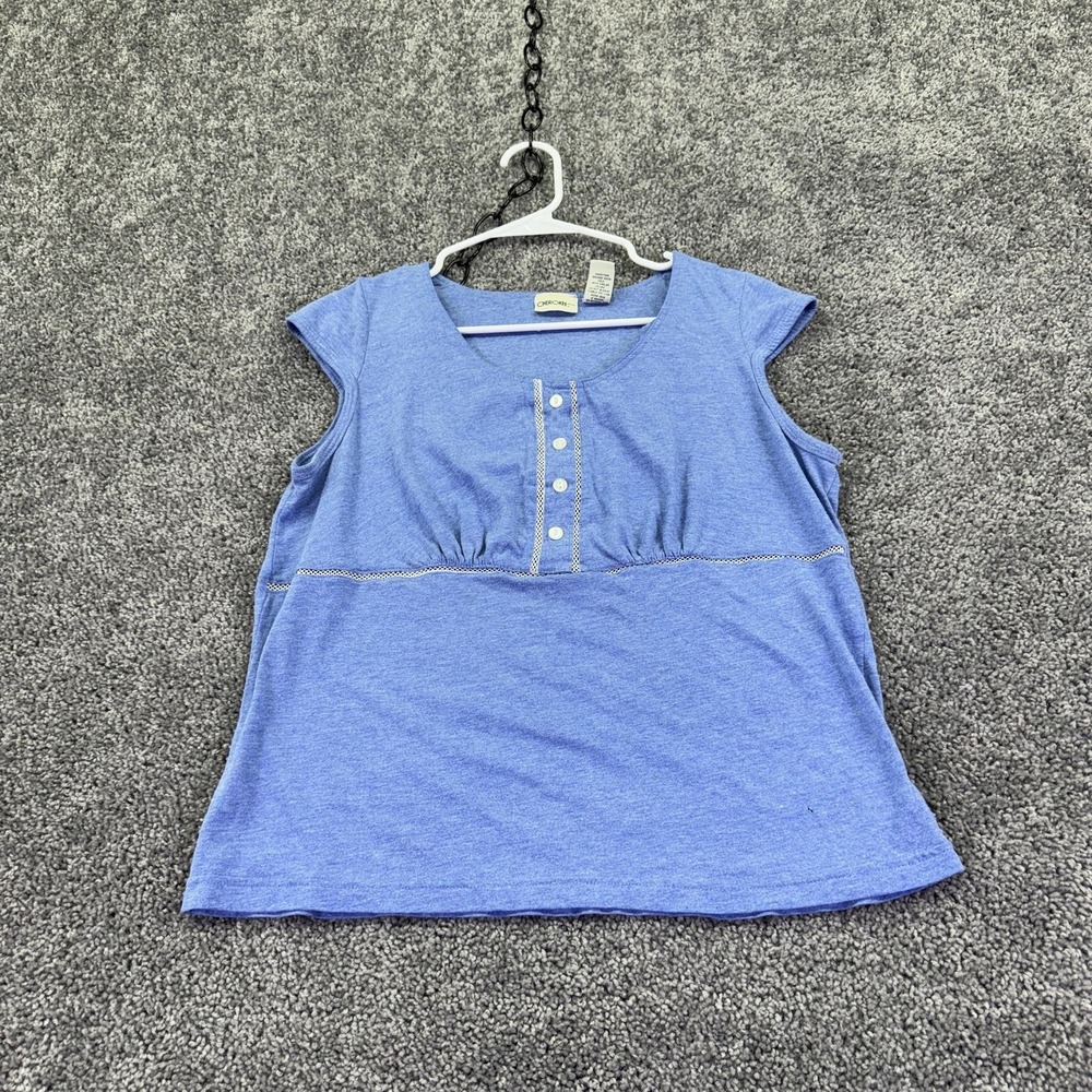 Cherokee Tank Top Womens L Blue Henley Cap Sleeve Jersey Summer Casual Basic